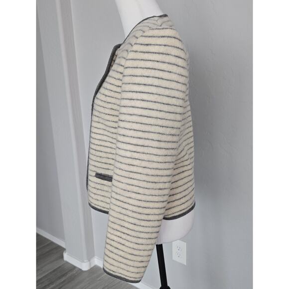 Vintage Preppy Academia SKYR Pure Wool Structured Striped Cardigan Sweater Sz 10 - Picture 2 of 12